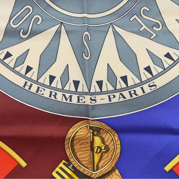 HERMES Scarf Carre 90cm Multi- Sextants Vintage - Picture 3 of 16